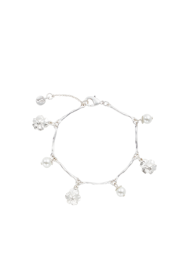 Pansy & Pearl Charm Bracelet, Alternate, color, Silver