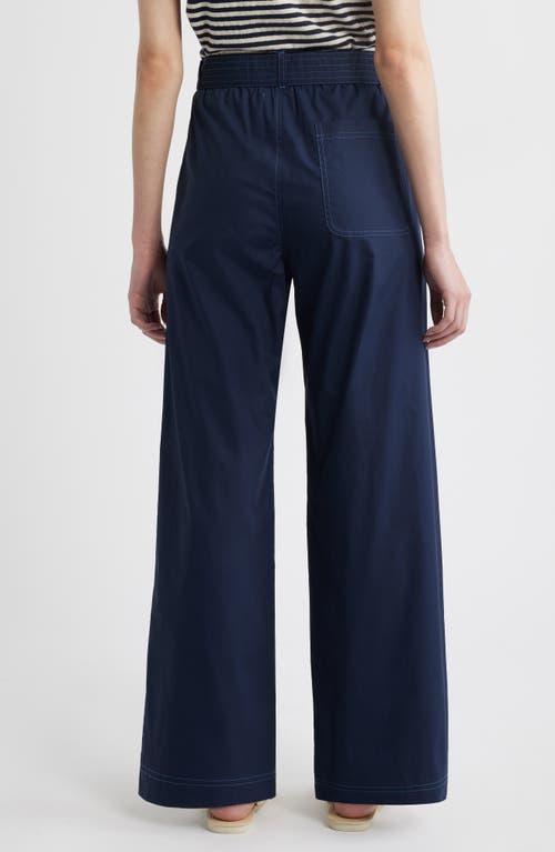 Wyeth Bailey Waist Tie Cotton Wide Leg Pants In Blue