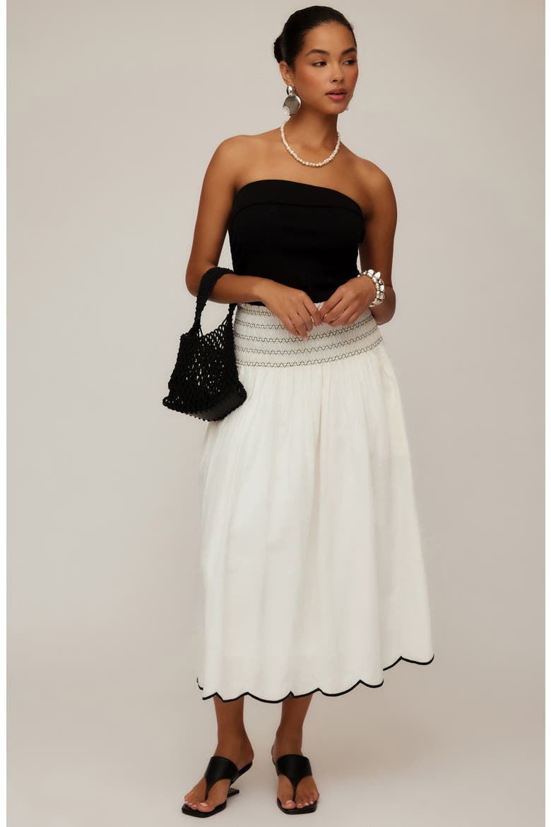 Elsa Smocked Waist Midi Skirt, Alternate, color, CREAM