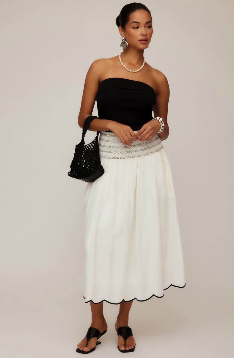 FIFTEEN TWENTY Elsa Smocked Waist Midi Skirt, Alternate, color, Cream