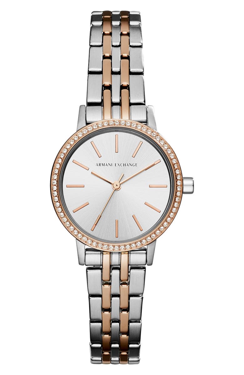 AX Armani Exchange Crystal Two-Tone Bracelet Watch, 30mm, Main, color, 