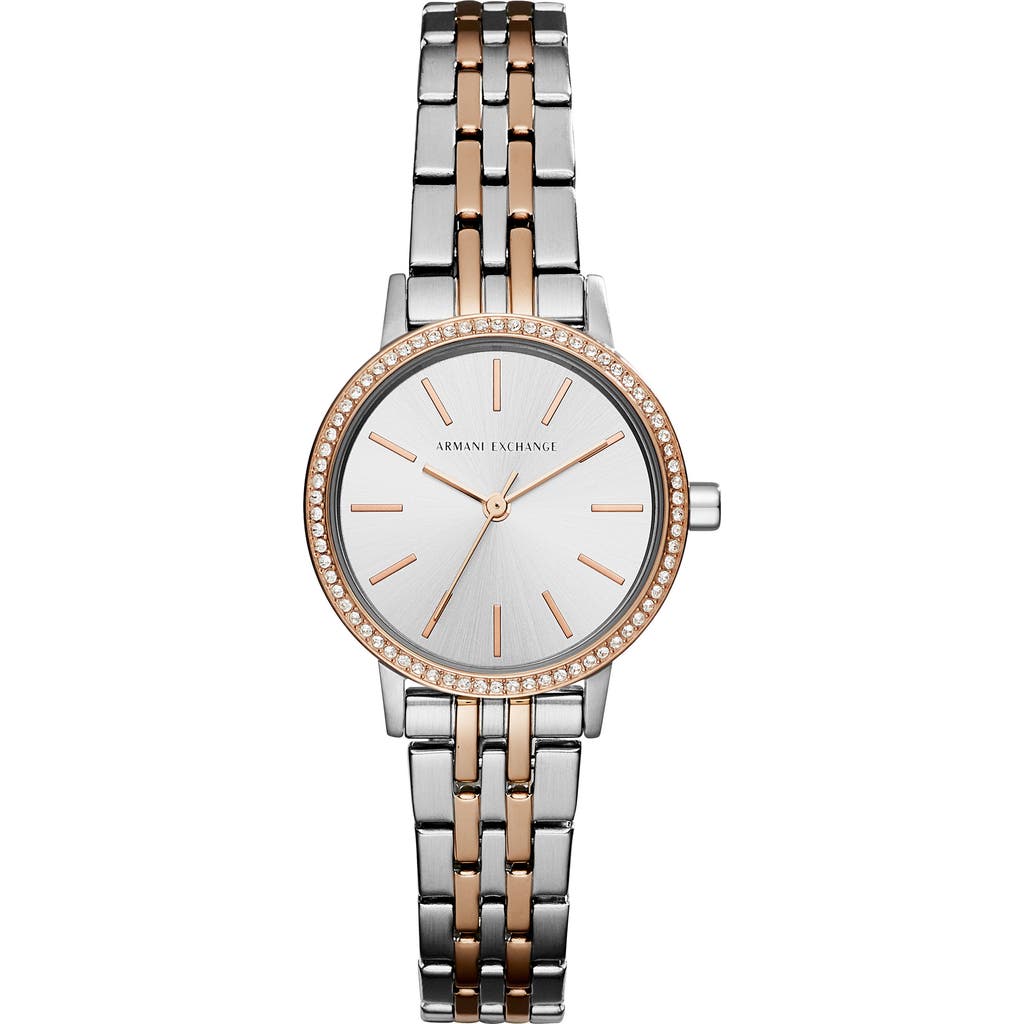 Armani Exchange Ax Crystal Two-tone Bracelet Watch, 30mm In Silver