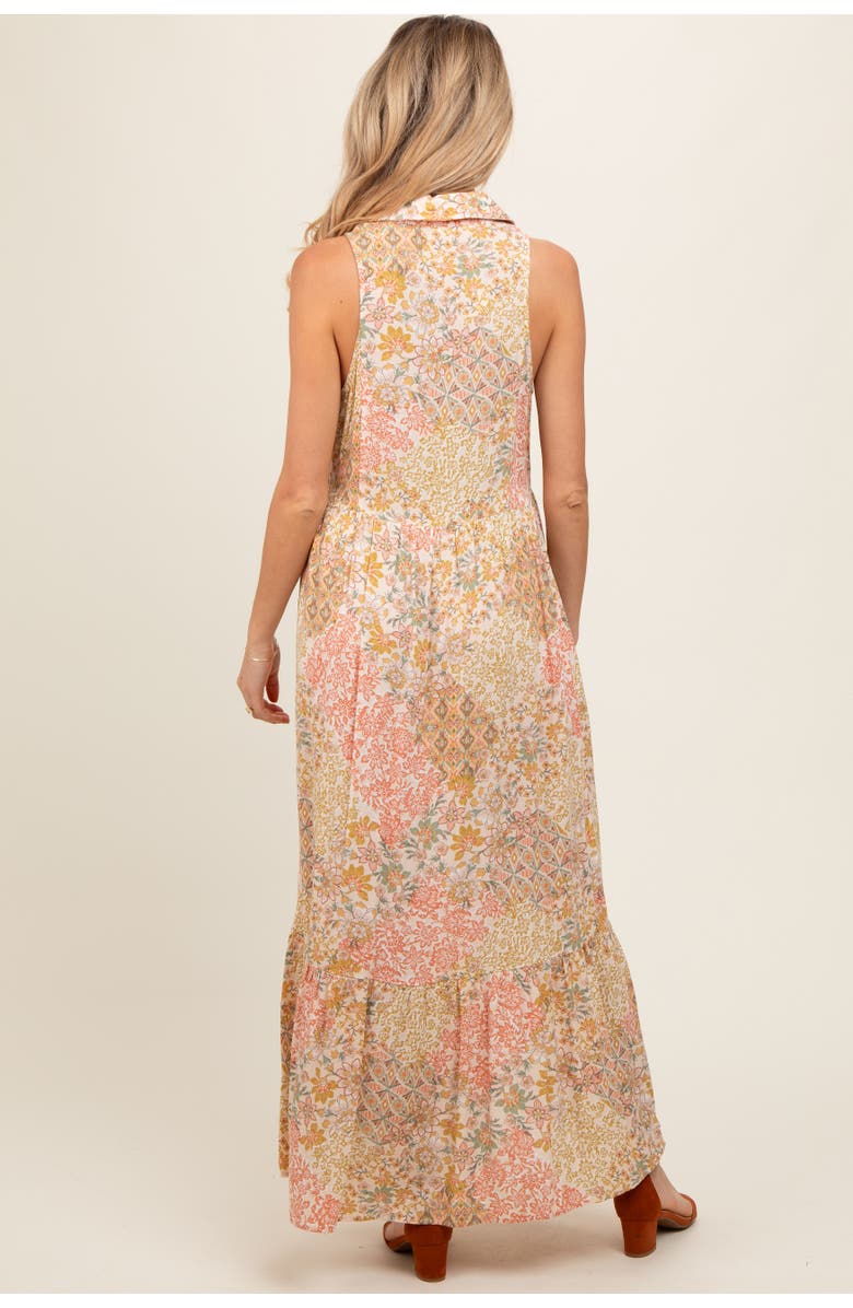 PinkBlush Floral Sleeveless Button Tiered Collared Maxi Dress, Alternate, color, Peach