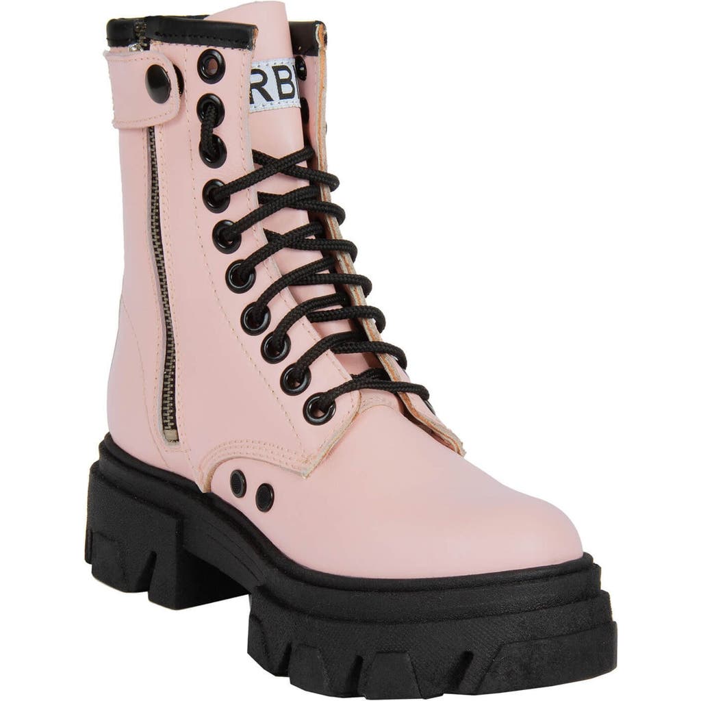 Urbnkicks Genuine Leather Combat Boots In Pink