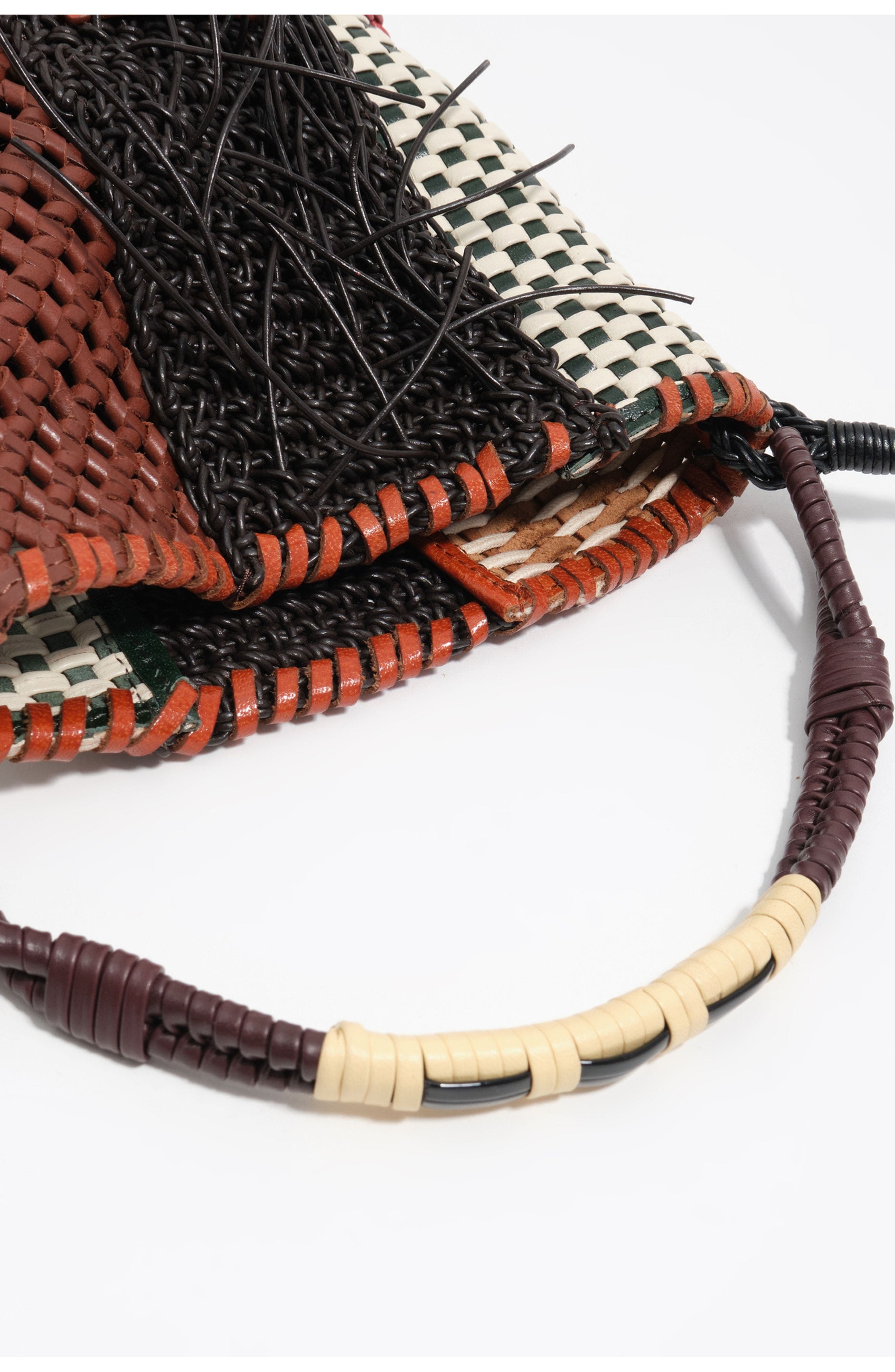 Bimba y Lola Woven Leather Mini Bag, Alternate, color, Red