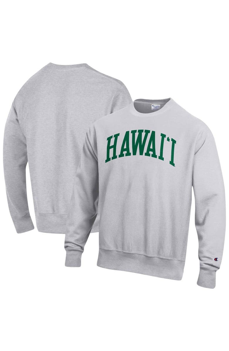 Champion Men's Champion Heathered Gray Hawaii Warriors Arch Reverse Weave Pullover Sweatshirt, Main, color, 