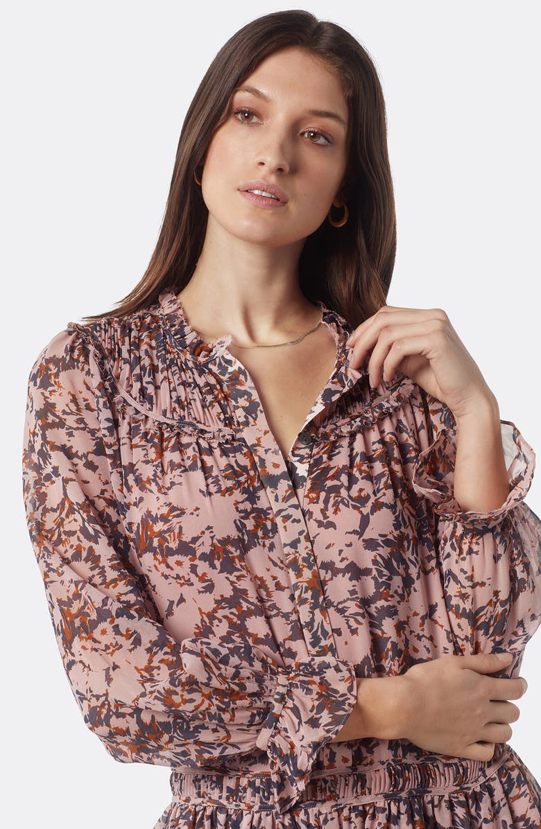 Joie Elsverre Floral Tiered Ruffle Long Sleeve Silk Dress, Alternate, color,