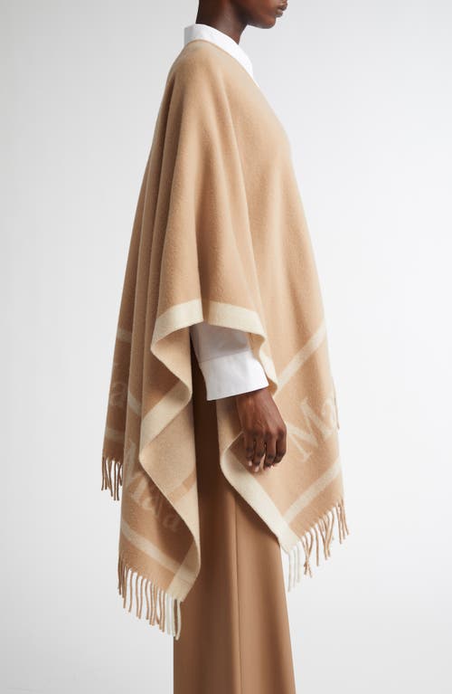 Max Mara Hilde Logo Jacquard Wool Poncho In Camel