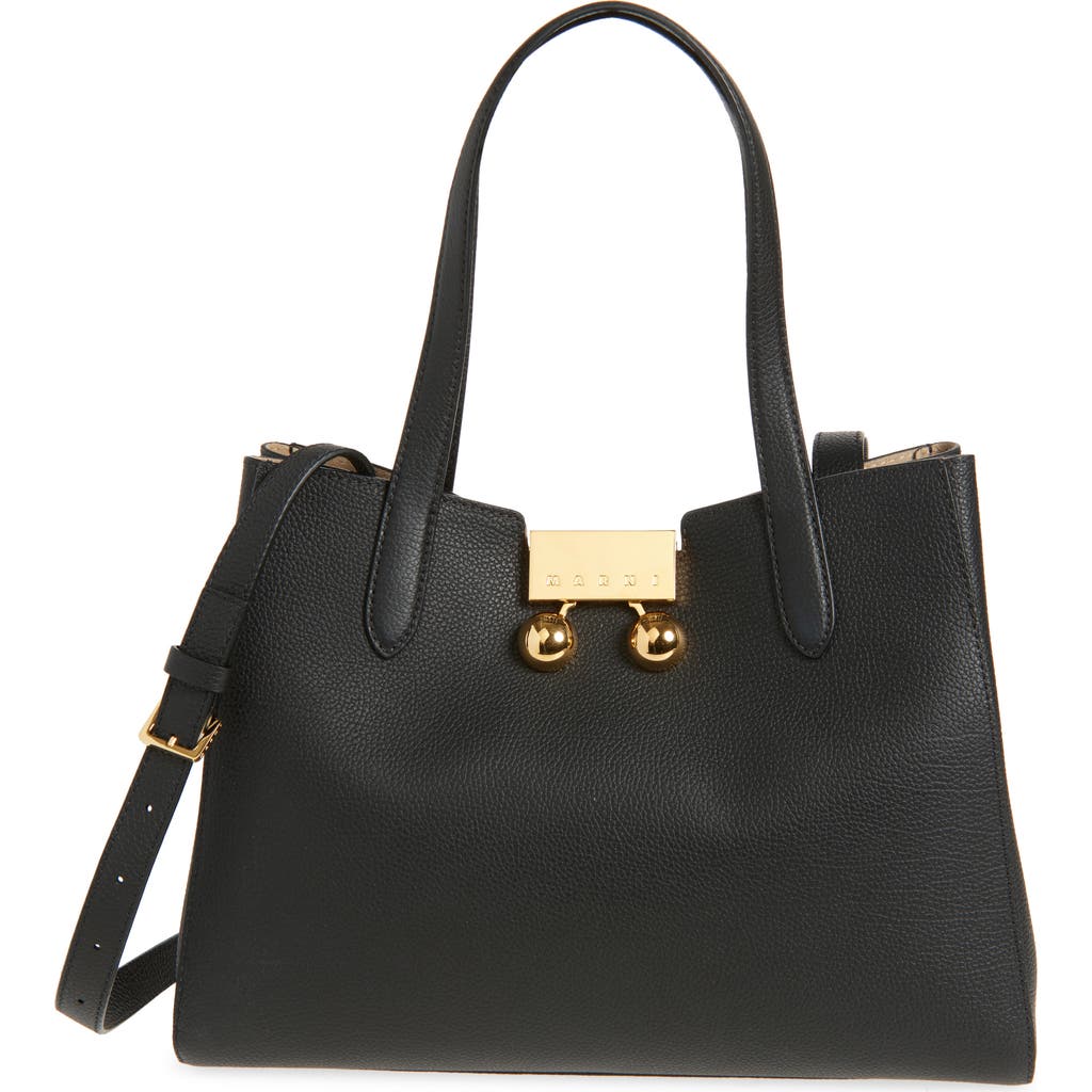 Shop Marni Small Trunkaroo Leather Tote In Black