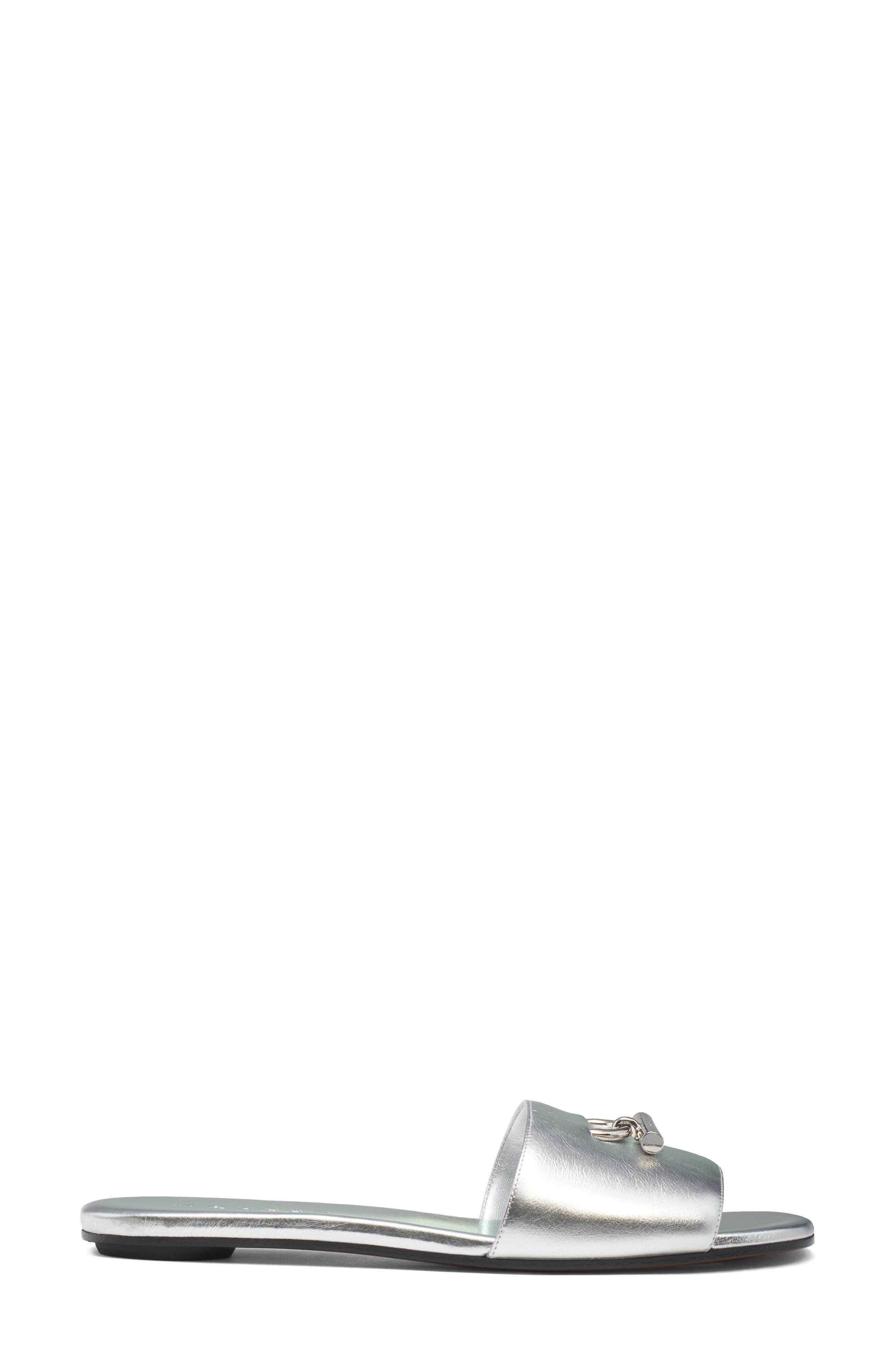McQueen Metallic Leather Slide Sandal, Alternate, color, Silver/ Silver