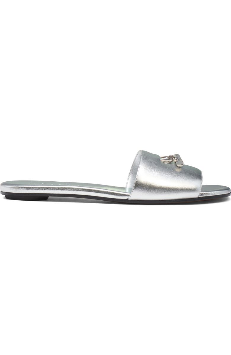 McQueen Metallic Leather Slide Sandal, Alternate, color, Silver/ Silver