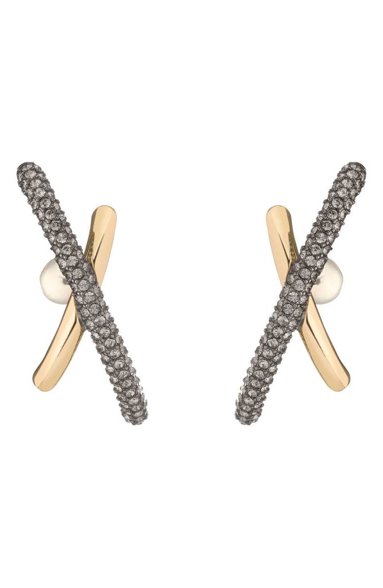 DEMARSON Marnie Crystal Pavé Earrings, Main, color, Gold/ Gunmetal/ Crystal