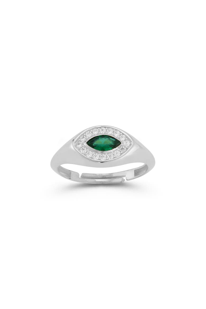 Rhodium Plate Marquise Cut CZ Signet Ring, Main, color, SILVER