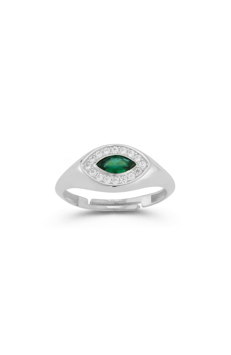 SPHERA MILANO Rhodium Plate Marquise Cut CZ Signet Ring, Main, color, Silver