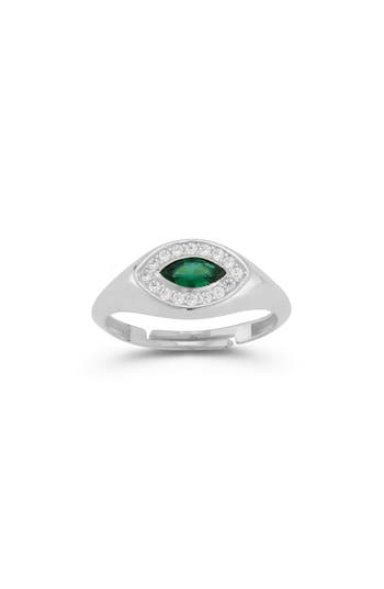 Sphera Milano Rhodium Plate Marquise Cut Cz Signet Ring In Metallic
