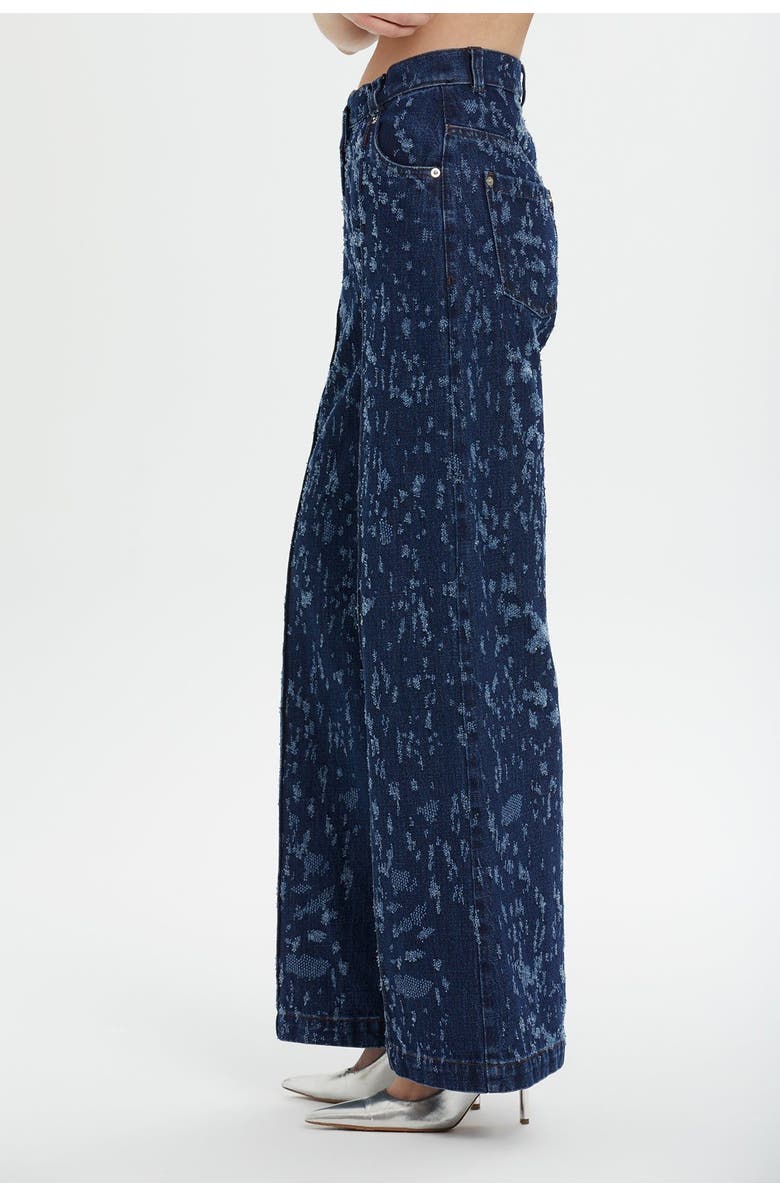 Gizia Belt and Button Detail Front Single-Pleat Wide-Leg Denim Pants, Alternate, color, Navy