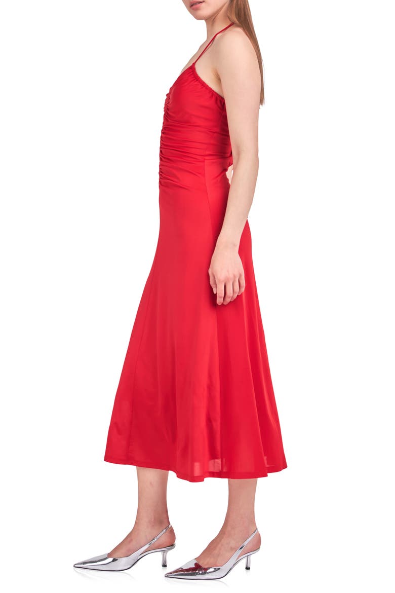 Ruched Halter Midi Dress, Alternate, color, ROUGE