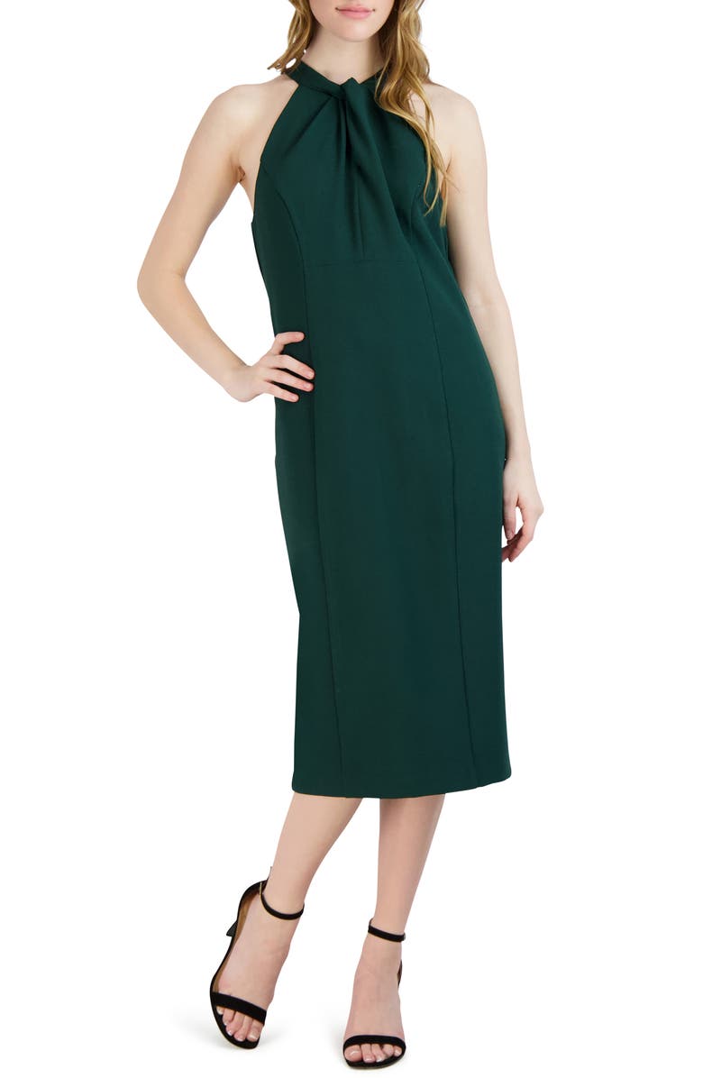 Julia Jordan Twist Neck Sheath Dress, Main, color, Pine