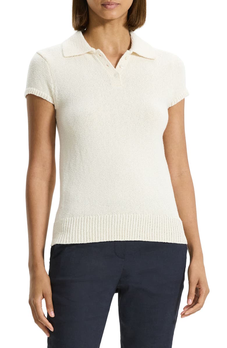 Theory Wave Bo Cap Sleeve Cotton & Merino Wool Polo Sweater, Main, color, 
