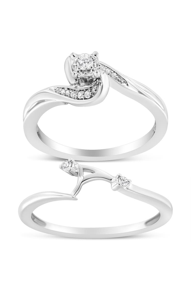 Haus of Brilliance Silver 1/10 Cttw Diamond Swirl and Bypass Bridal Set Ring and Band, Main, color, White