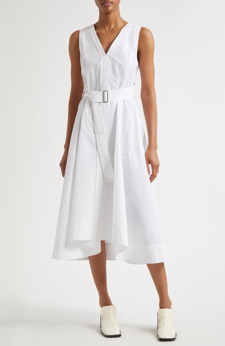 3.1 Phillip Lim Sleeveless Belted Cotton Blend Midi Dress, Main, color, White