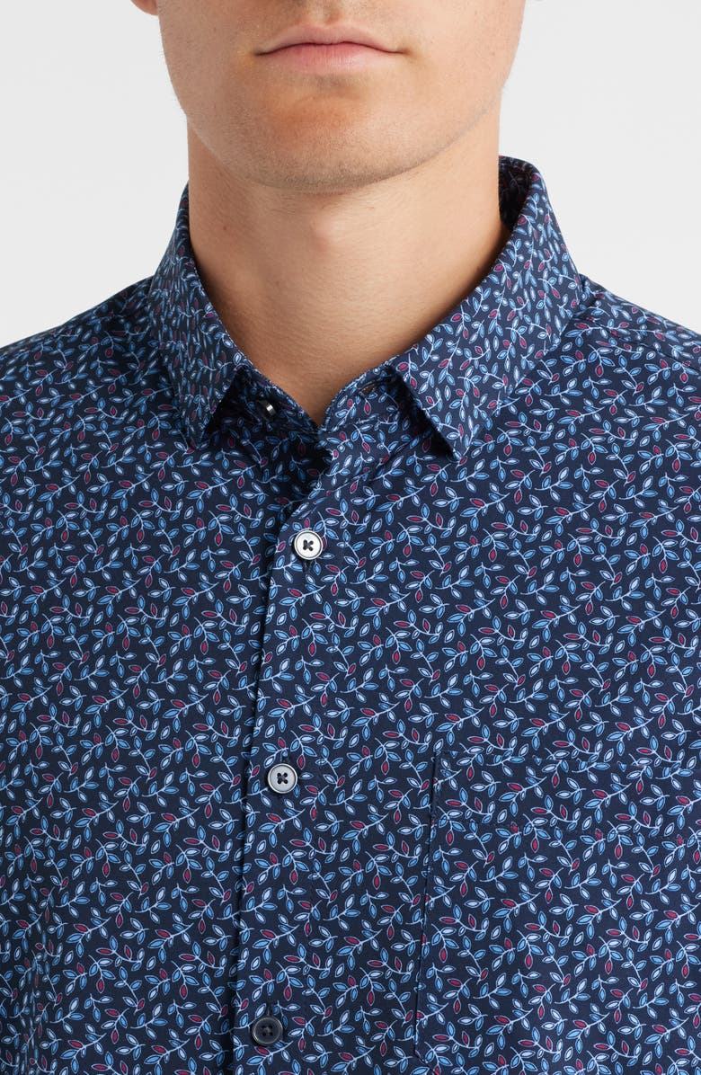 Mizzen+Main Leeward Trim Fit Short Sleeve Performance Button-Up Shirt, Alternate, color, Navy Vine Leaf