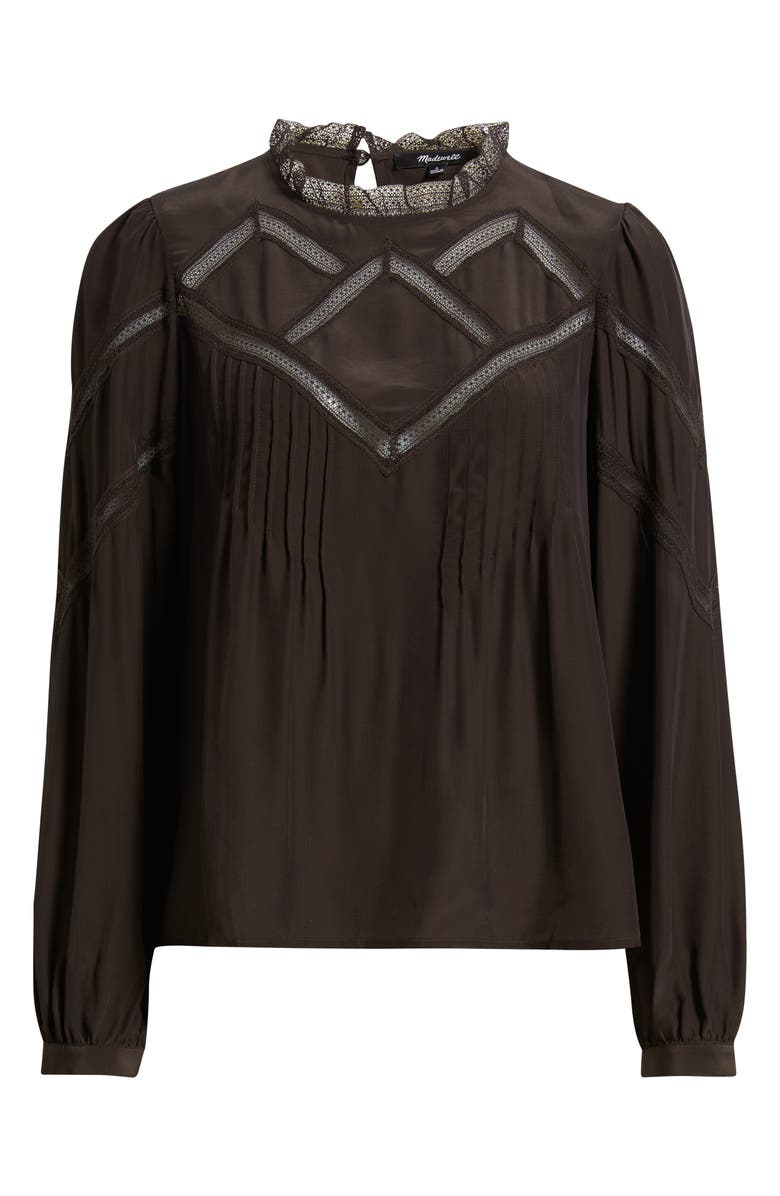 Madewell Lace Insert Mock Neck Long Sleeve Top, Alternate, color, Molasses