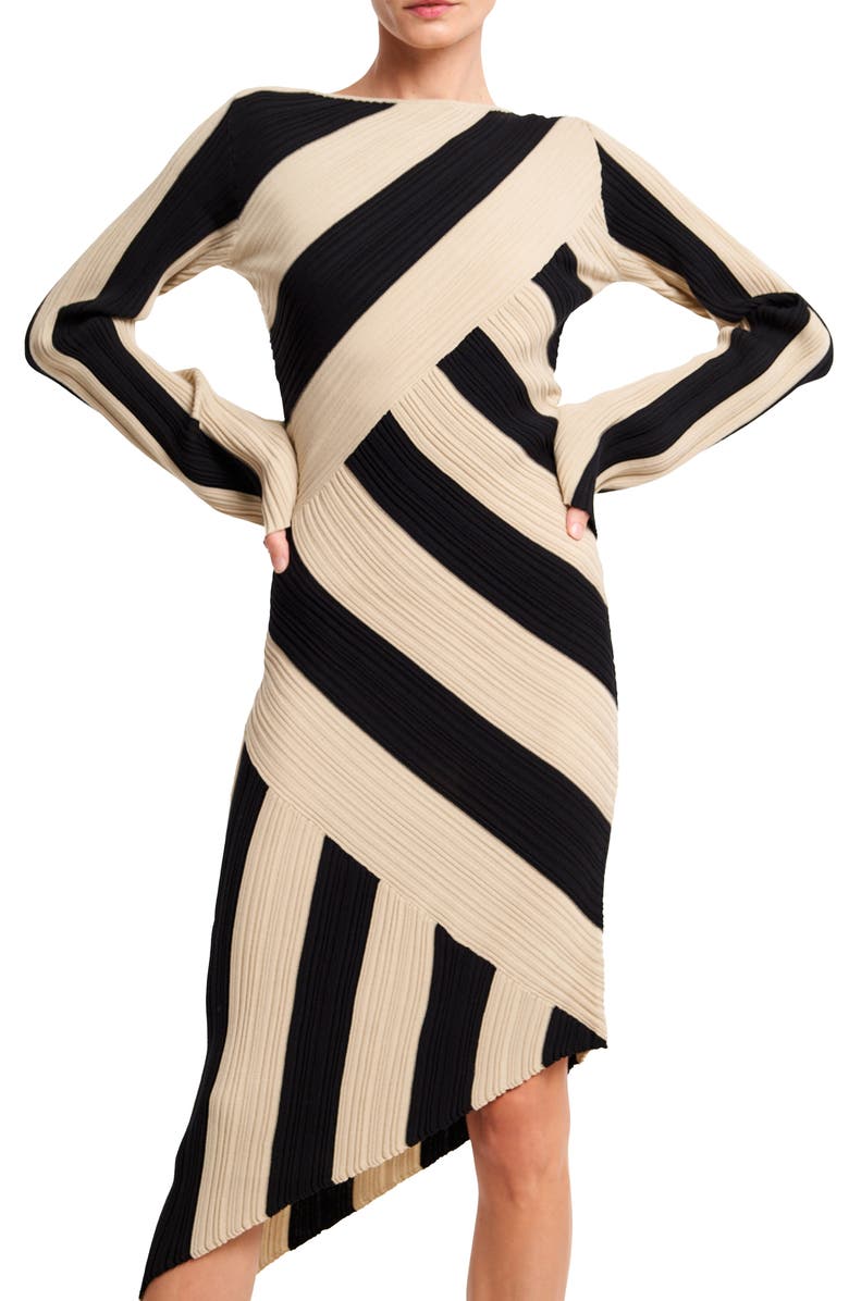 CIEBON Osha Directional Stripe Long Sleeve Asymmetric Knit Dress, Alternate, color,