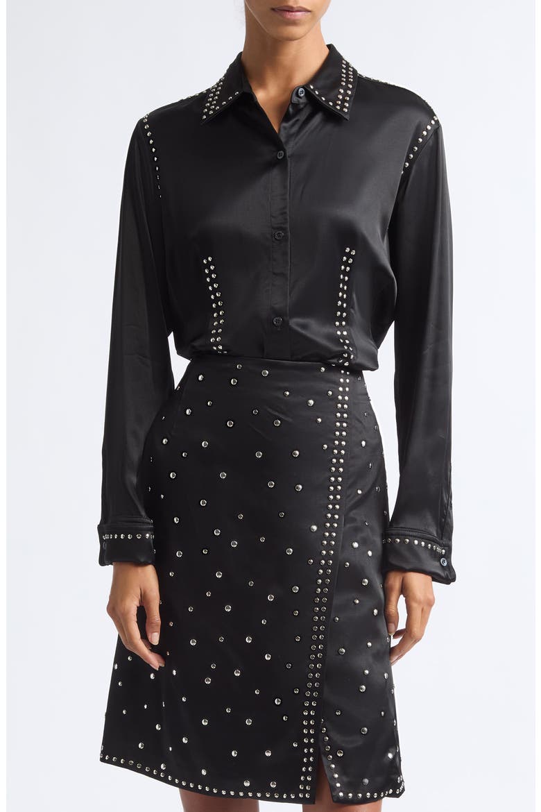 Mystic Studded Satin Shirt, Main, color, BLACK