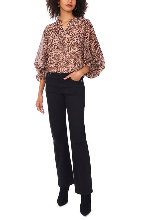 Vince Camuto Split Neck Animal Print Top In Brown