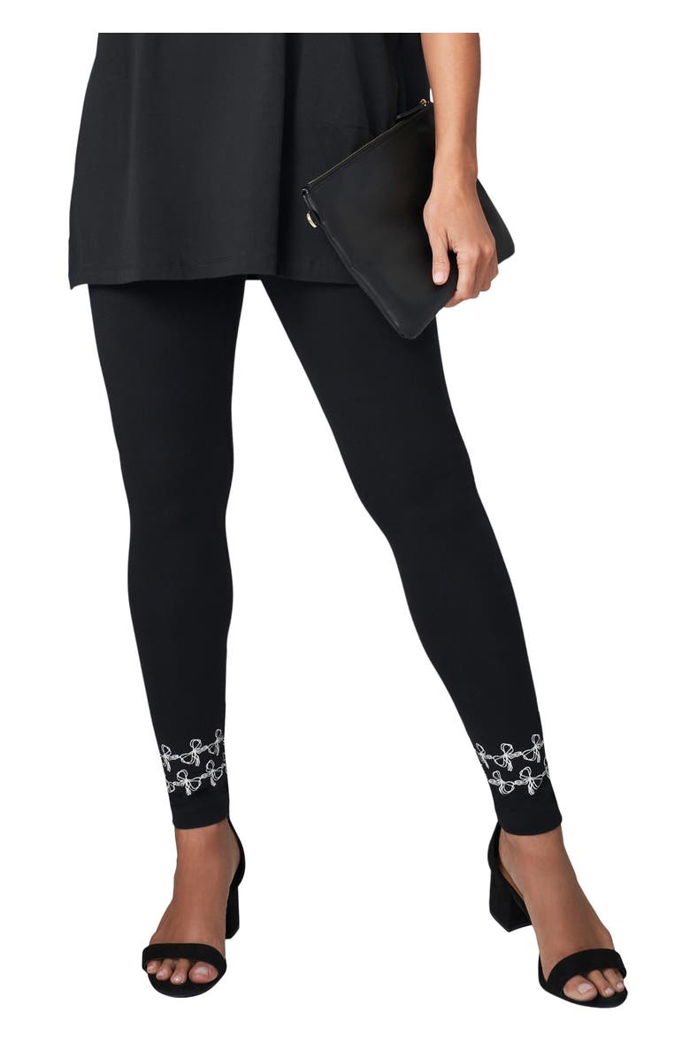 Jessica London Everyday Stretch Cotton Legging, Main, color, Black Bow Border