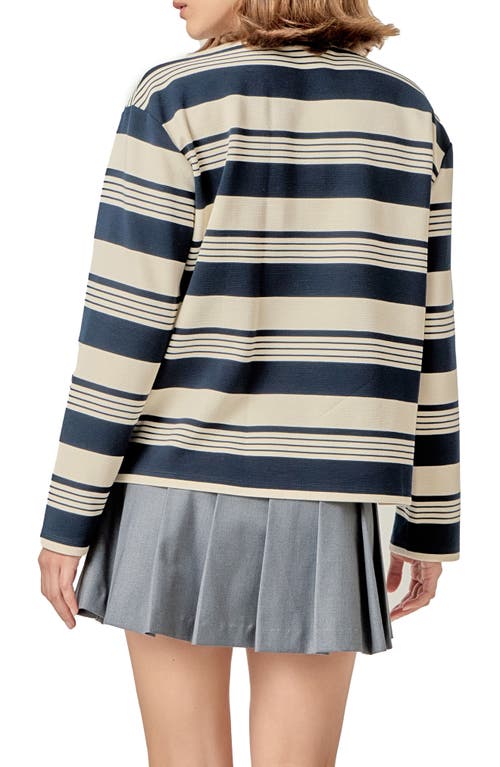 English Factory Stripe Relaxed Fit Polo Shirt In Blue