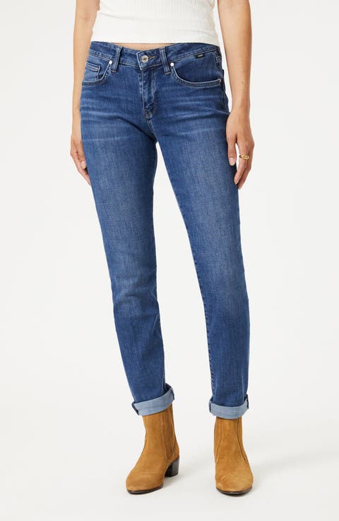 Emma Low Rise Slim Boyfriend Jeans (Dark Brushed Feather Blue)