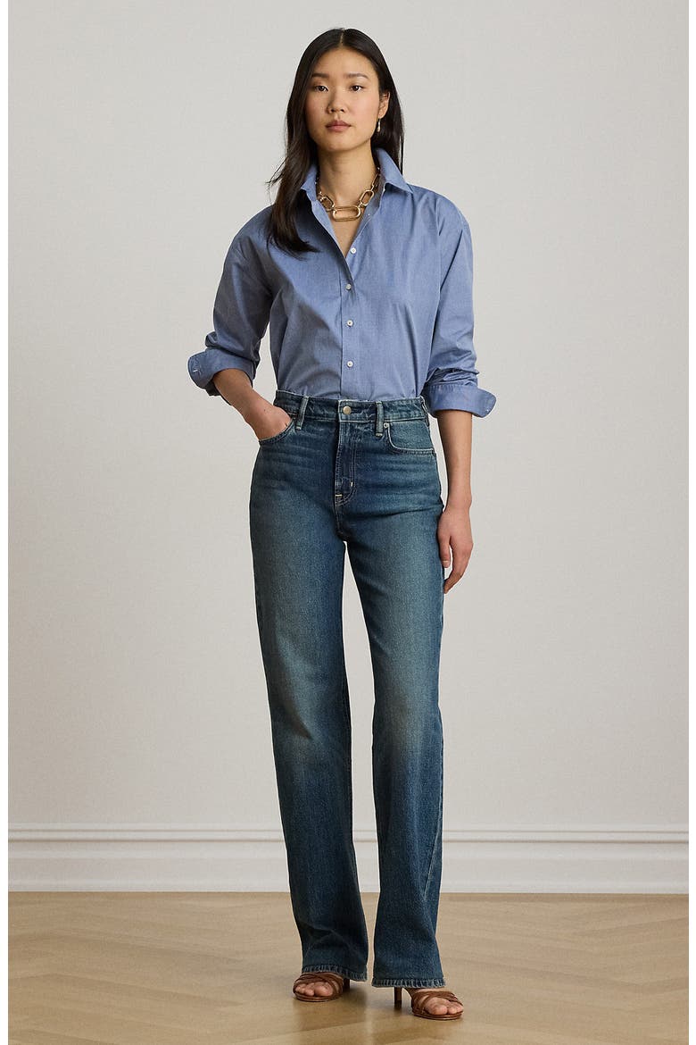 Cotton End-on-End Button-Up Shirt, Alternate, color, BLUE