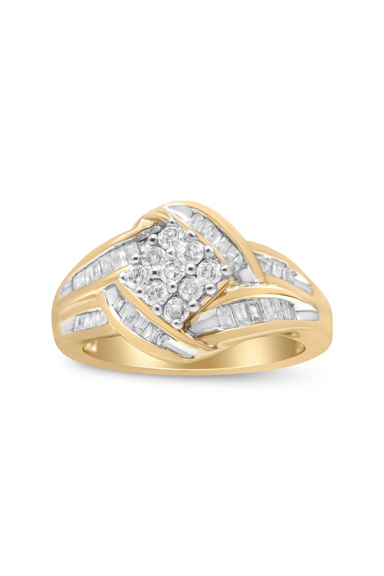 10K Yellow and White Gold 3/4Cttw Diamond Cluster and Swirl Ring, Alternate, color, Yellow