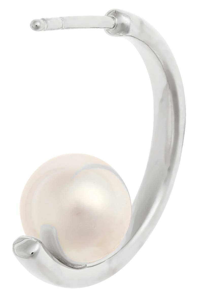Floating Pearl Mini Hoop Earring, Alternate, color, WHITE GOLD