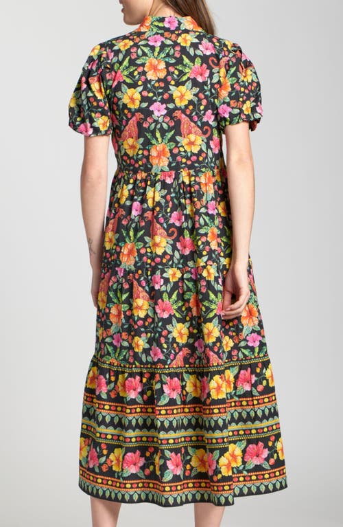 Apny Puff Sleeve Tiered Shirtdress In Multi