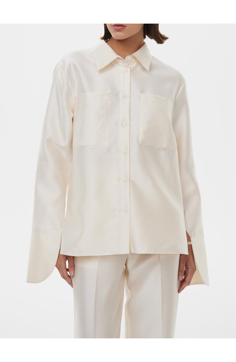 Alas Silk-Wool Blend Fitted Shirt, Alternate, color, Cream White