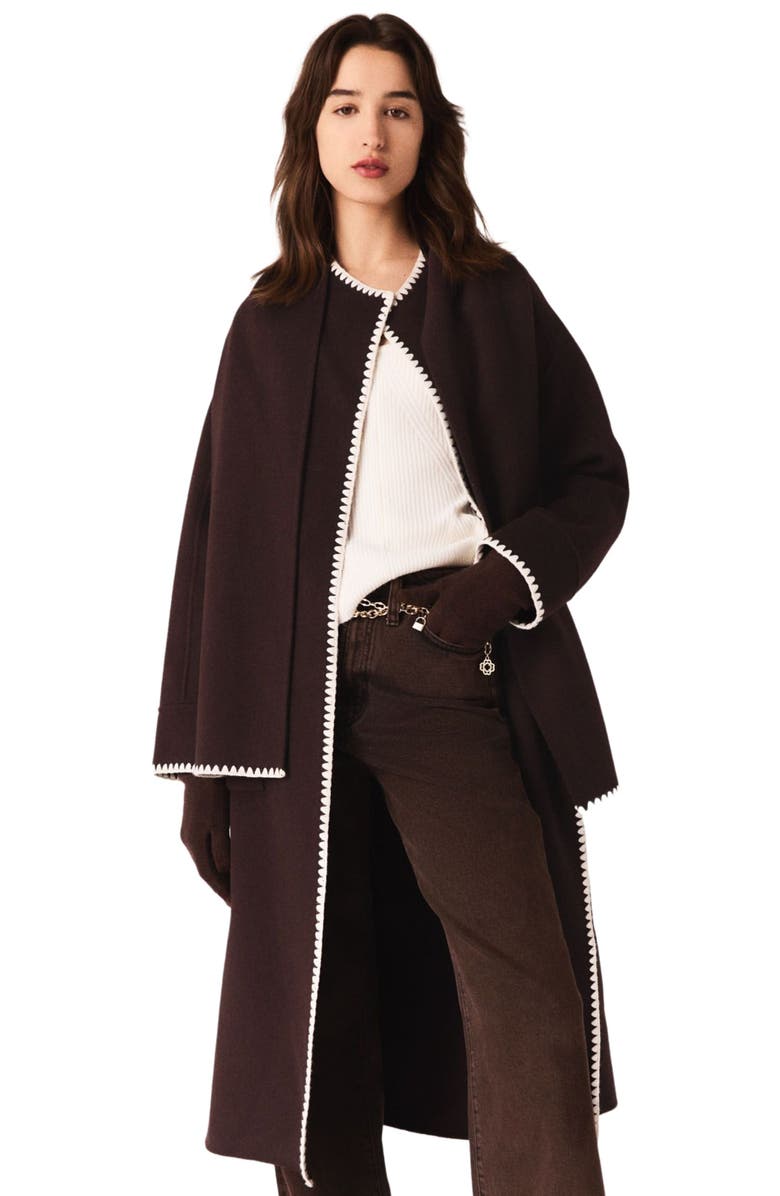 maje Embroidered double-faced coat, Alternate, color, Dark Brown