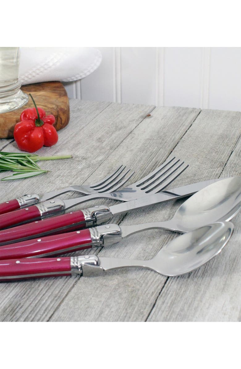 FRENCH HOME Laguiole 20-Piece Stainless Steel Flatware Set - Pearlized Raspberry, Alternate, color, 