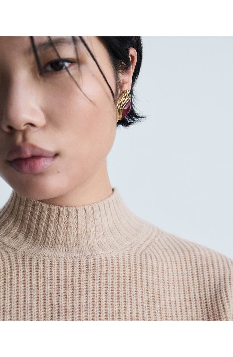 MANGO Short Sleeve Wool Mock Neck Crop Sweater, Alternate, color, 