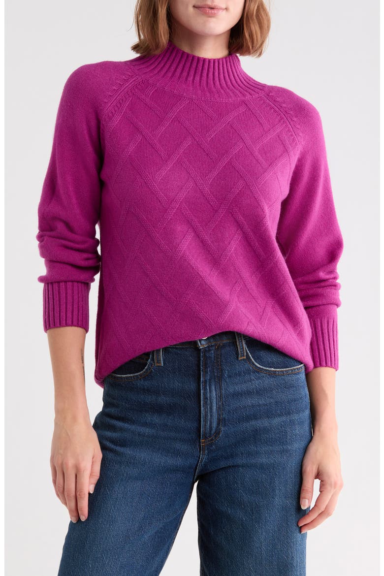 Cable Mock Neck Sweater, Main, color, RASPBERRY