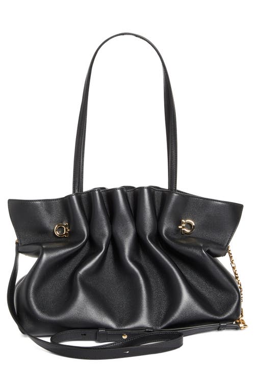 Shop Ferragamo Medium Gancio Piercing Soft Leather Shoulder Bag In Nero