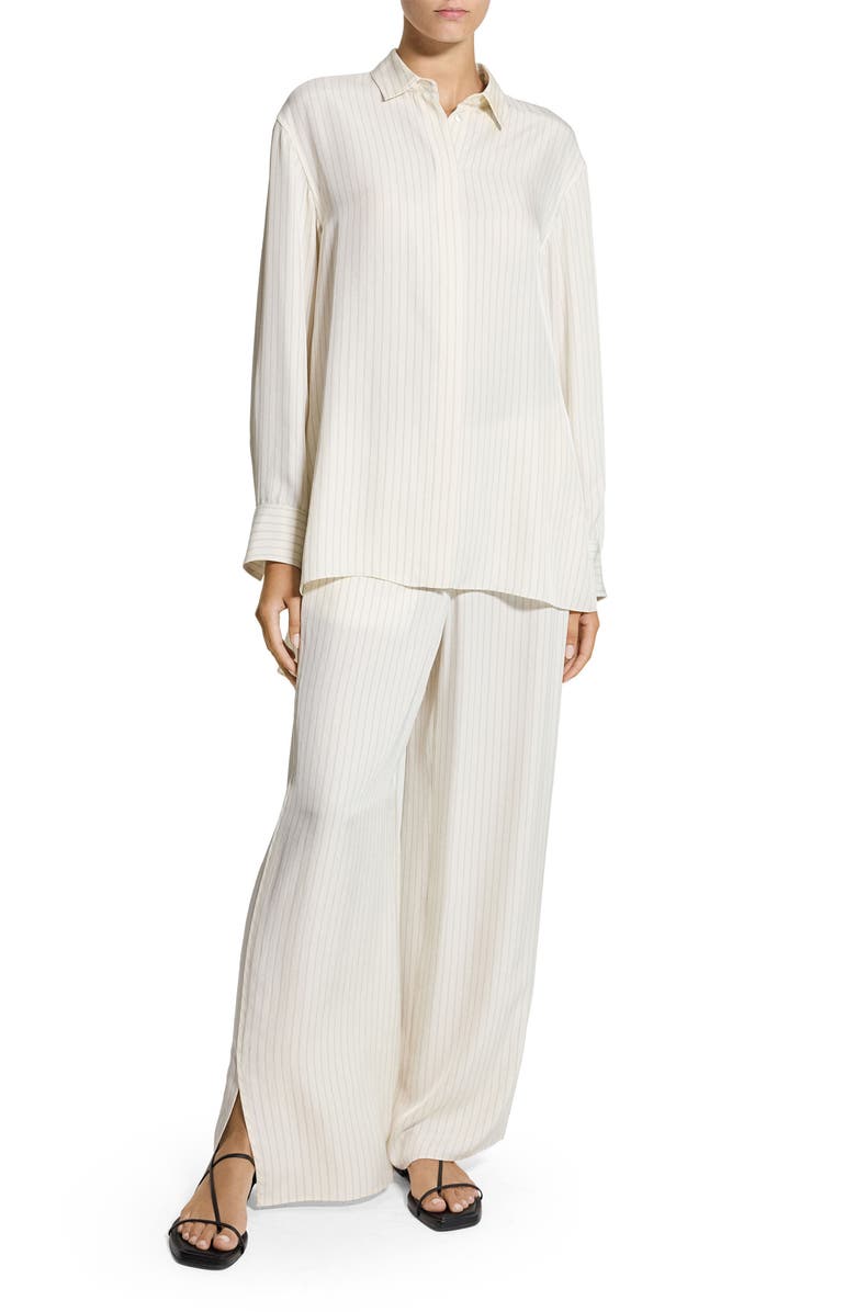 Theory Stripe High-Low Button-Up Shirt, Alternate, color, Rice Multi