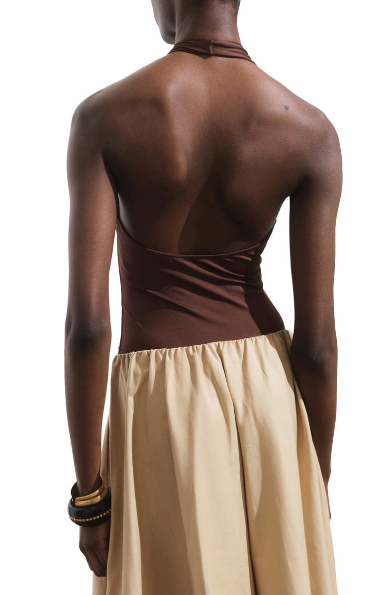 MANGO Halter Neck Bodysuit, Alternate, color, Chocolate