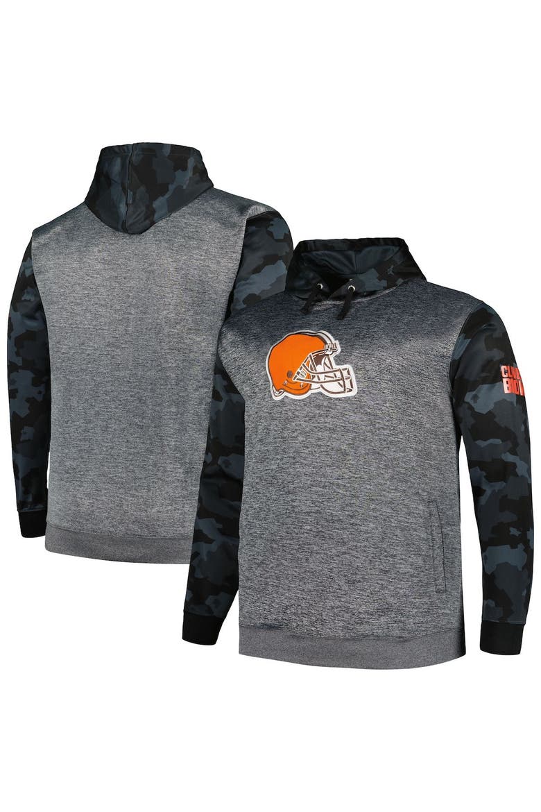 Men's Fanatics Branded Heather Charcoal Cleveland Browns Big & Tall Camo Pullover Hoodie, Main, color, Heather Charcoal