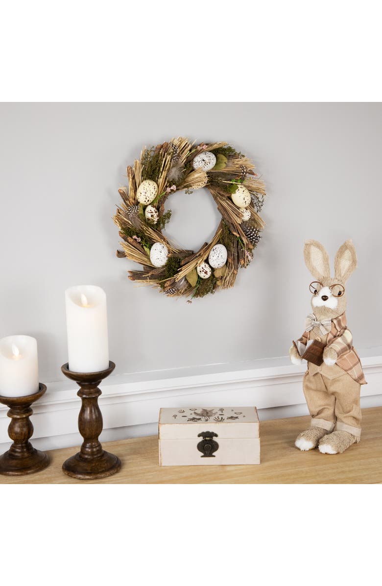 Northlight Speckled Eggs and Feathers Artificial Small Earthy Easter Wreath - 14", Alternate, color, Brown