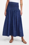 Madewell Smocked Denim Midi Skirt