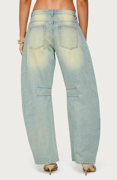 Edikted Cayden Low Rise Denim Washed Barrel Jeans In Blue