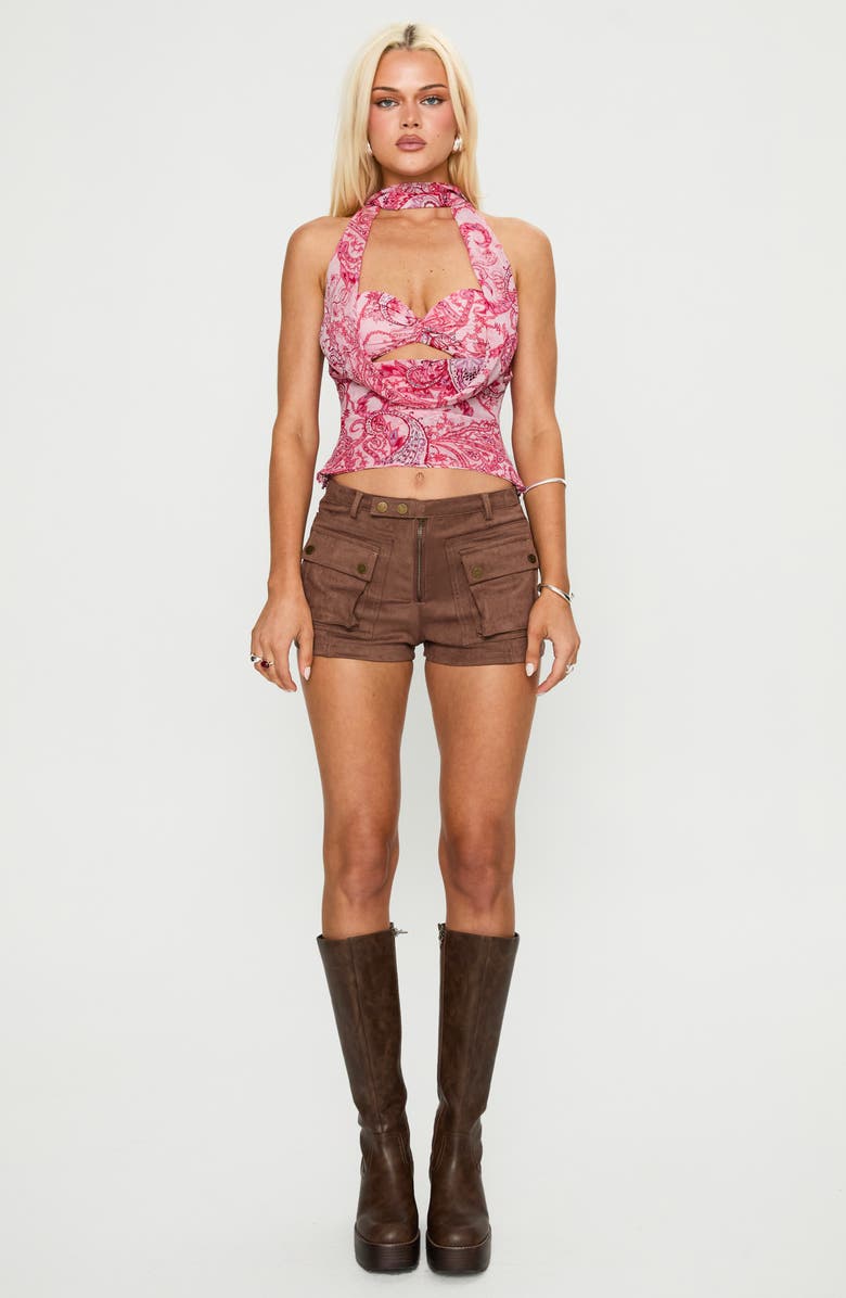 Princess Polly Hendrick Faux Suede Shorts, Alternate, color, Brown